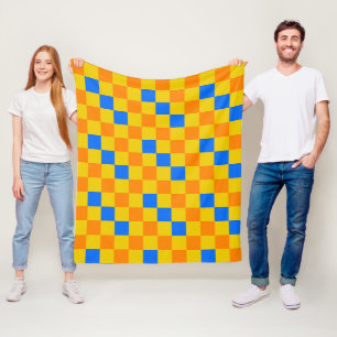 Manta Polar Diseño de Patrón de Cuadros Naranja Amarillo Azul