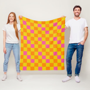 Manta Polar Diseño de Patrón de Cuadros Naranja Amarillo Rosa 