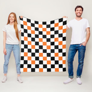 Manta Polar Diseño de Patrón de Cuadros Naranja Negro Blanco