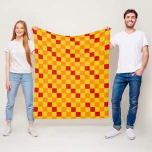 Manta Polar Diseño de Patrón de Cuadros Rojo Naranja Amarillo
