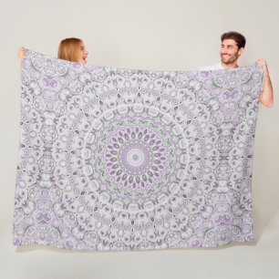 Manta Polar Diseño de patrón de mandala lavanda y verde