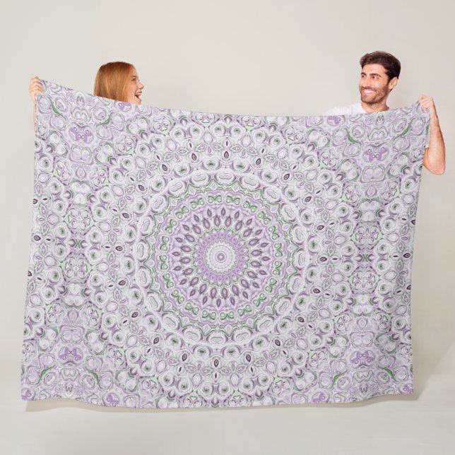 Manta Polar Diseño de patrón de mandala lavanda y verde (In situ)
