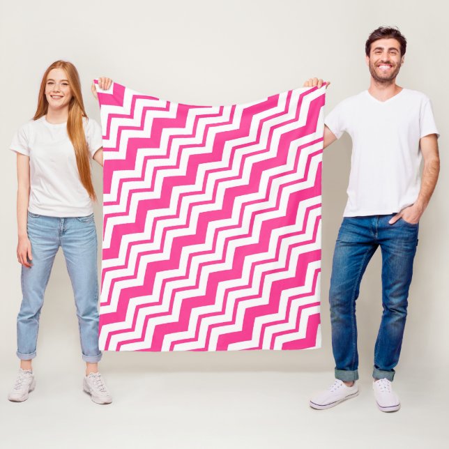 Manta Polar Diseño de patrón en zigzag de Chevron blanco rosa (In situ)