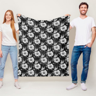 Manta Polar Diseño de patrones de flor de mariposa - Negro