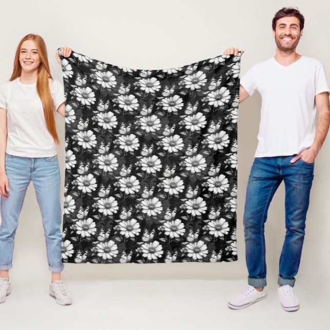Manta Polar Diseño de patrones de flor de mariposa - Negro (Subido por el creador)