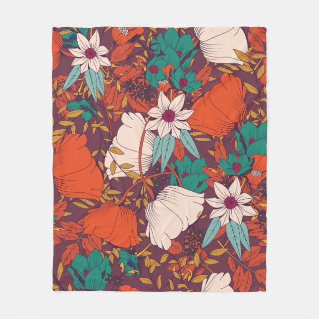 Manta Polar Diseño de patrones impecable con flores dibujadas  (Anverso)