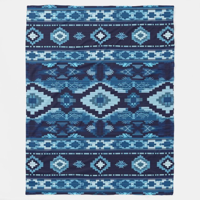 Manta Polar Diseño de punto azul Boho Aztec (Anverso)