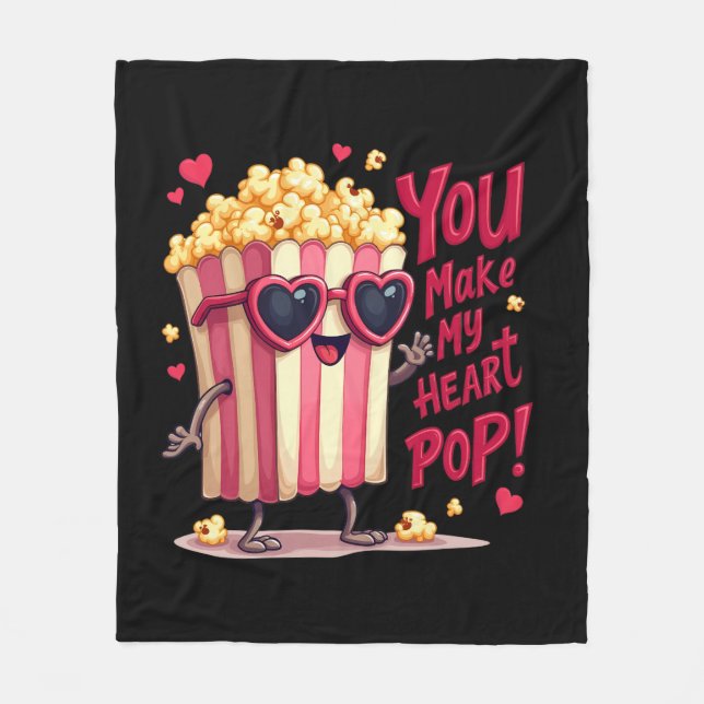 Manta Polar Diseño de San Valentín de corazón de palomitas de  (Anverso)