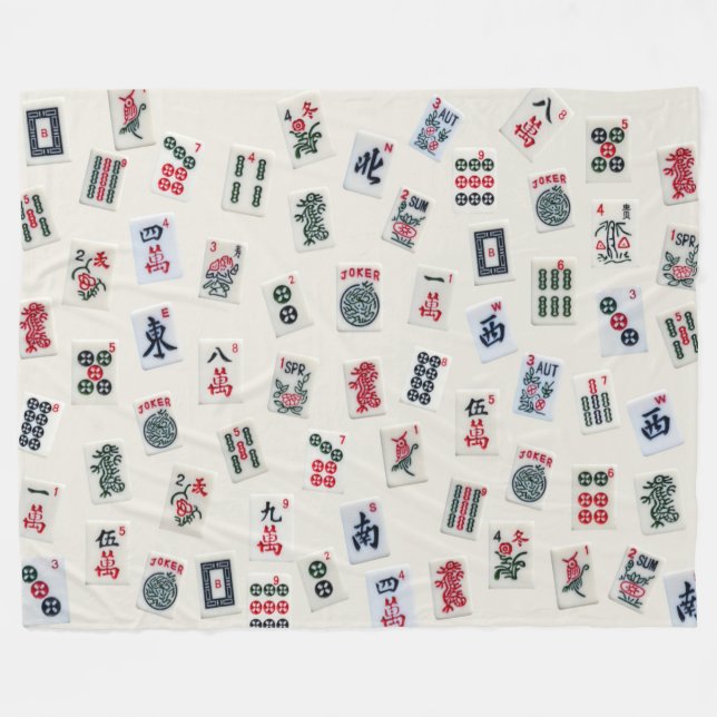 Manta Polar Diseño de símbolos de baldosas MahJongg en placa (Frente (Horizontal))