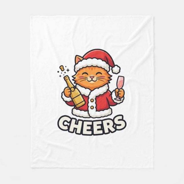 Manta Polar Diseño de vector de gato de Navidad alegre (Anverso)