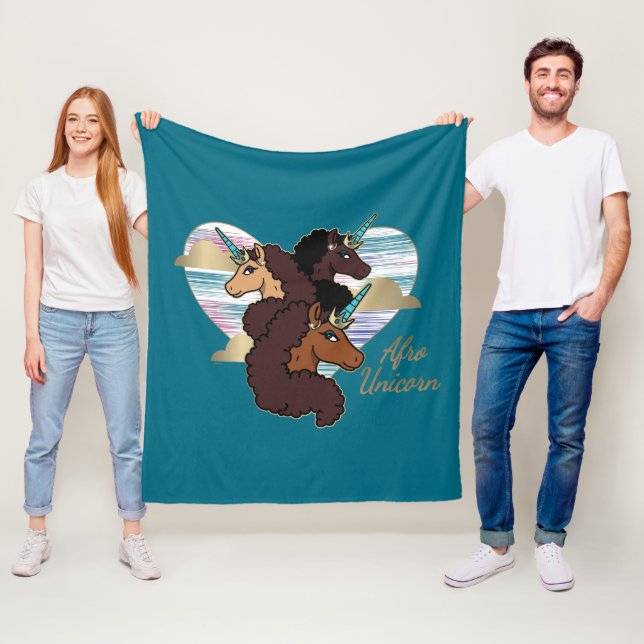 Manta Polar Diseño del corazón del trío Afro Unicornio (In situ)