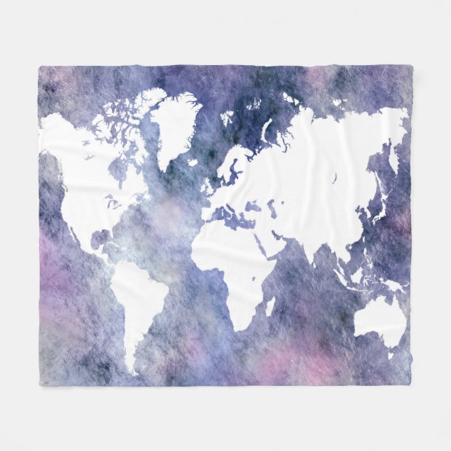 Manta Polar Diseño del mapa del mundo azul 65 (Frente (Horizontal))