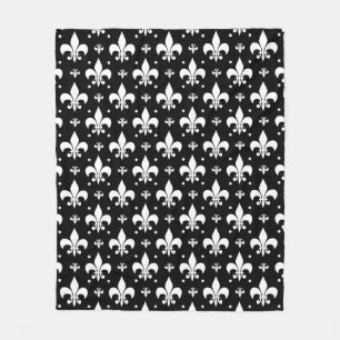 Manta Polar Diseño del patrón de flor negro de lis