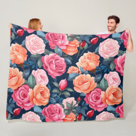 Manta Polar Diseño del patrón de Rosas de Naranja rosado rojo