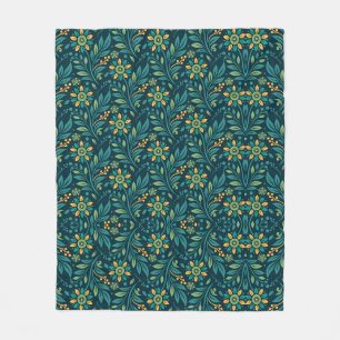 Manta Polar Diseño elegante de patrón floral amarillo y azul t