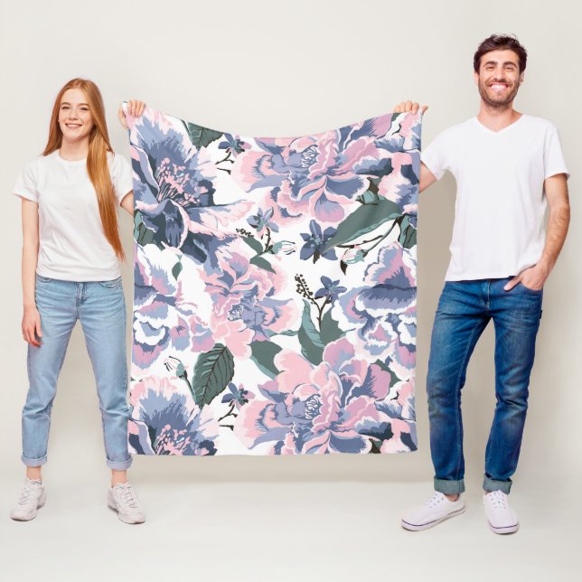 Manta Polar Diseño elegante de patrón floral Rosa (In situ)