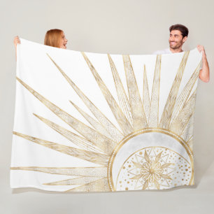 Manta Polar Diseño elegante Doodles dorados Sun Moon Mandala