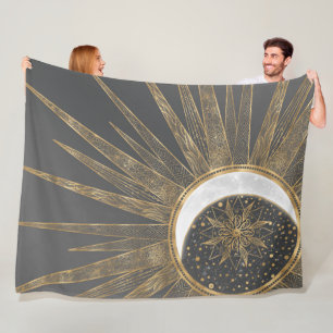 Manta Polar Diseño elegante Doodles dorados Sun Moon Mandala