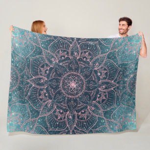 Manta Polar Diseño elegante Rosa Gold Mandala Blue Nebula Sta
