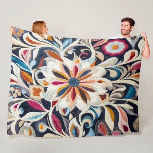 Manta Polar Diseño floral abstracto azul templado (In situ)