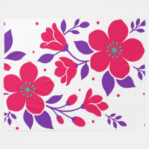 Manta Polar Diseño floral atrevido en rosa profundo con hojas