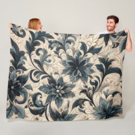 Manta Polar Diseño floral azul marino y crema curvada