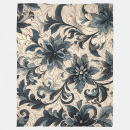 Manta Polar Diseño floral azul marino y crema curvada