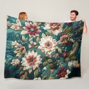 Manta Polar Diseño Floral Azul Turquesa Acolchado