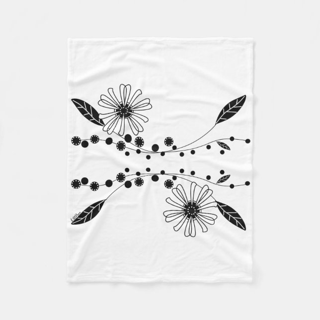 Manta Polar Diseño floral blanco y negro (Anverso)