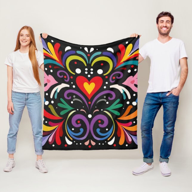 Manta Polar Diseño floral colorido y vibrante (In situ)