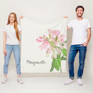 Manta Polar Diseño Floral de Orquídea Rosa – Arte Botánico Ele