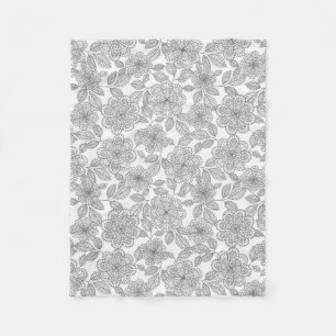 MANTA POLAR DISEÑO FLORAL GRIS Y PONER CREMA