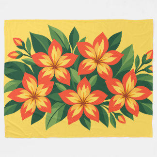 Manta Polar Diseño floral naranja con hojas verdes