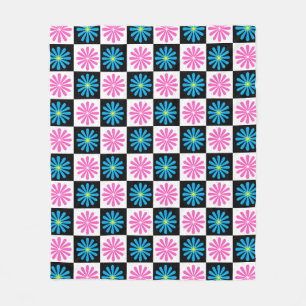 Manta Polar Diseño floral rosa a cuadros azul