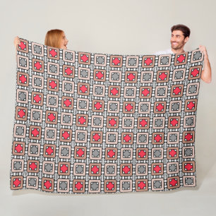 Manta Polar diseño geométrico moderno arte deco gris rojo, bei