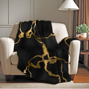 Manta Polar Diseño glamuroso de patrón de oro y negro de lujo