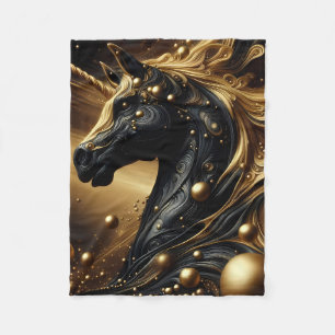 Manta Polar Diseño majestuoso de unicornio negro y oro
