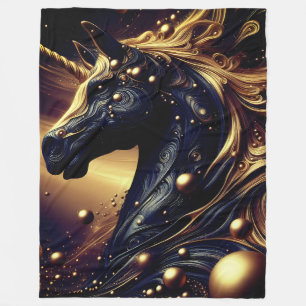 Manta Polar Diseño majestuoso de unicornio negro y oro