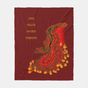 Manta Polar Diseño rojo y dorado de China Dragon