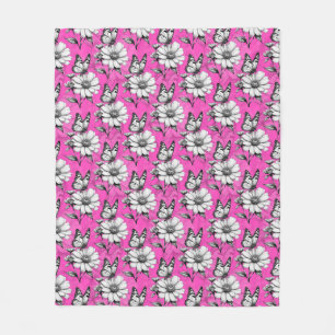 Manta Polar Diseño rosa del patrón de flor de mariposa