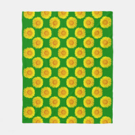 Manta Polar Diseño "Sunshine Flowers" Green Fleece Blanket.