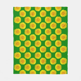 Manta Polar Diseño "Sunshine Flowers" Green Fleece Blanket.