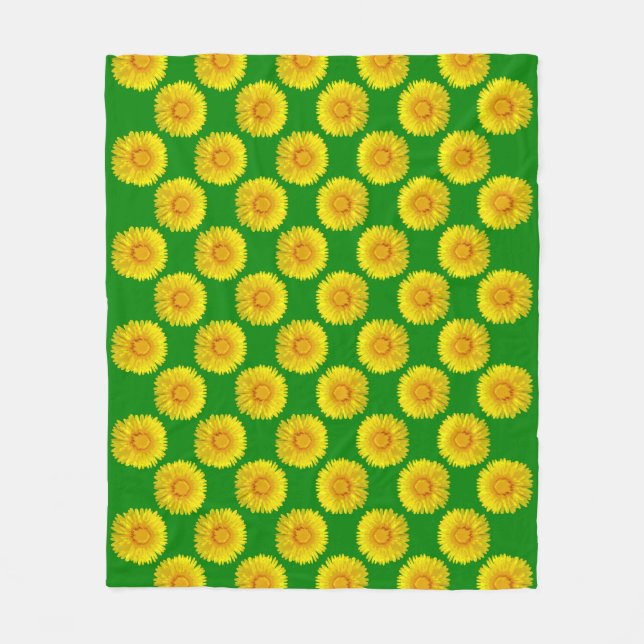 Manta Polar Diseño "Sunshine Flowers" Green Fleece Blanket. (Anverso)