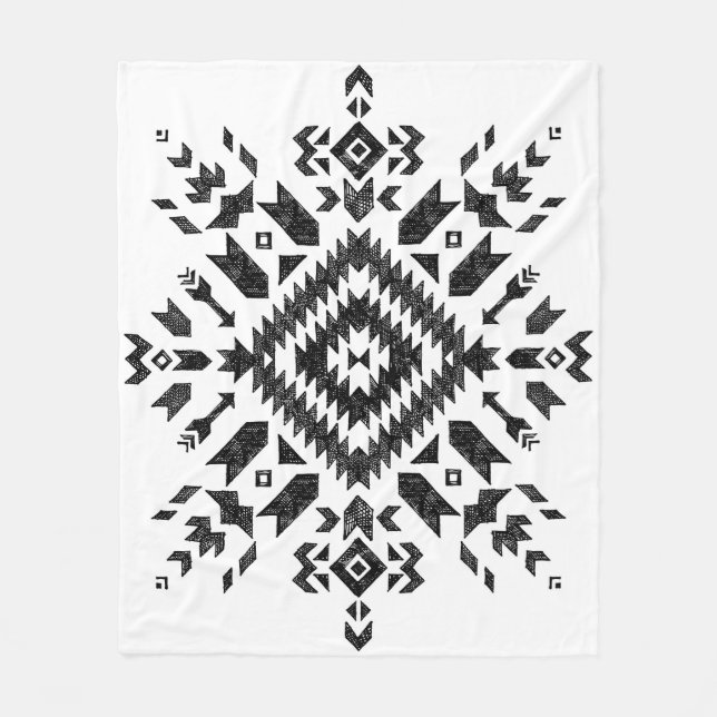 Manta Polar Diseño tribal: blanco negro dibujado a mano (Anverso)