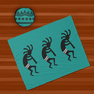 Manta Polar Diseño verde azulado Y Negro De Kokopelli En El Su