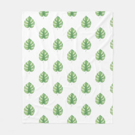 Manta Polar Diseño verde de hoja de Monstera. 