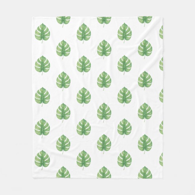 Manta Polar Diseño verde de hoja de Monstera.  (Anverso)