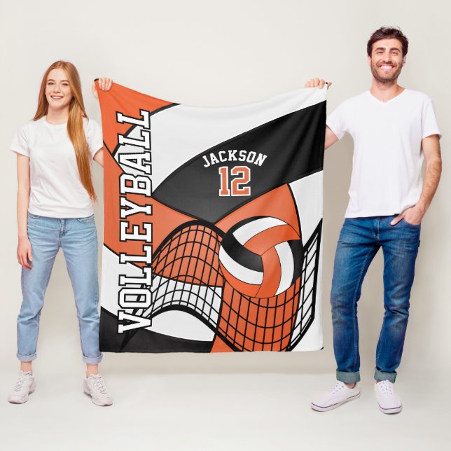 Manta Polar Diseño 🏐 voleibol - Naranja, blanco, negro (In situ)