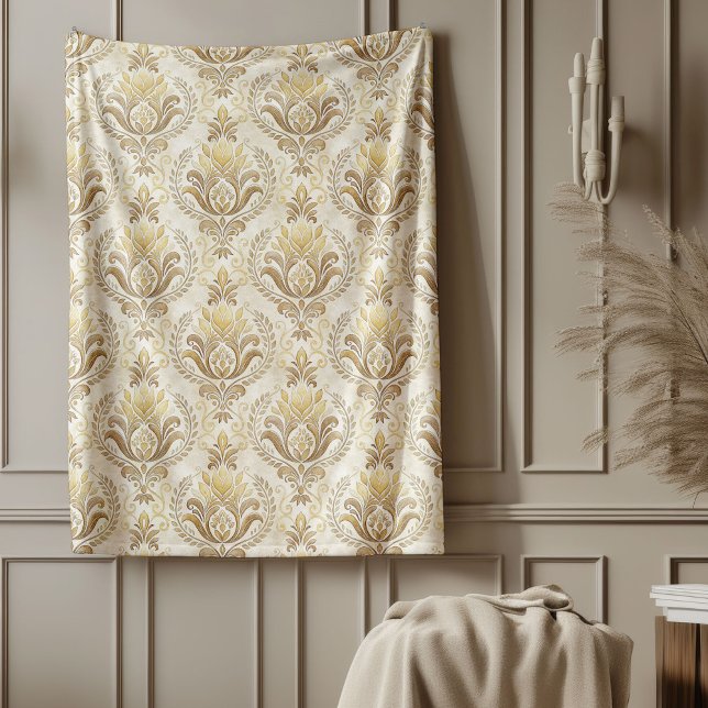 Manta Polar Diseños de acuarela delgada de damasco de marfil r (Refined Ivory Damask Delicate Watercolor Designs Fleece Blanket)