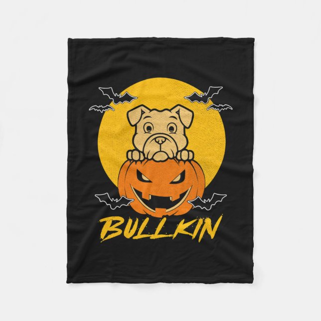 Manta Polar Disfraz de calabaza de Halloween Bulldog divertido (Anverso)